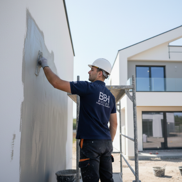 Luxury home remodeling and villa extensions: exterior renovation work on a modern Dubai property by BBH Builds.